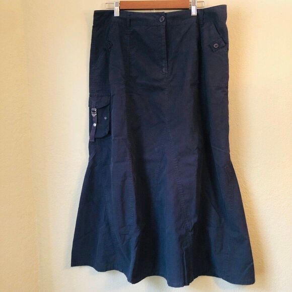 Talbots Women's Maxi Gored Skirt Plus Size 16 Navy Blue Khaki Punk Grunge Moody - Picture 1 of 8